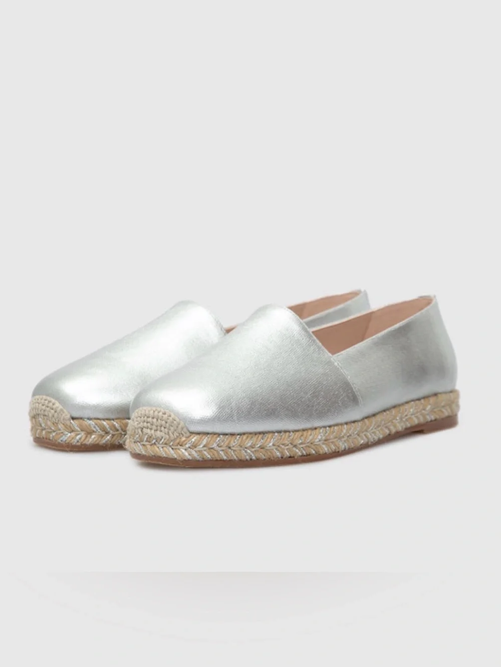Stuart Weitzman Dree Espadrille Flats - Metallic, Silver, Woven Jute